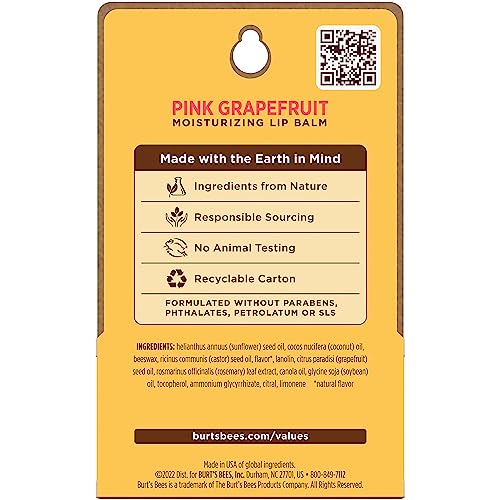 Burt's Bees Lip Balm, Pomegranate, Lip Moisturizer With Responsibly Sourced Beeswax, Tint-Free, Natural Conditioning Treatment, 1 Tube, 0.15 oz.