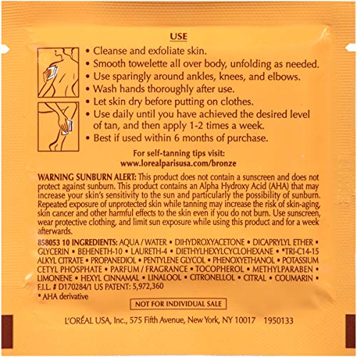 L'Oreal Paris Sublime Bronze Self Tanning Towelettes, Streak-Free, Natural Looking Tan, 6 ct (Pack of 2)