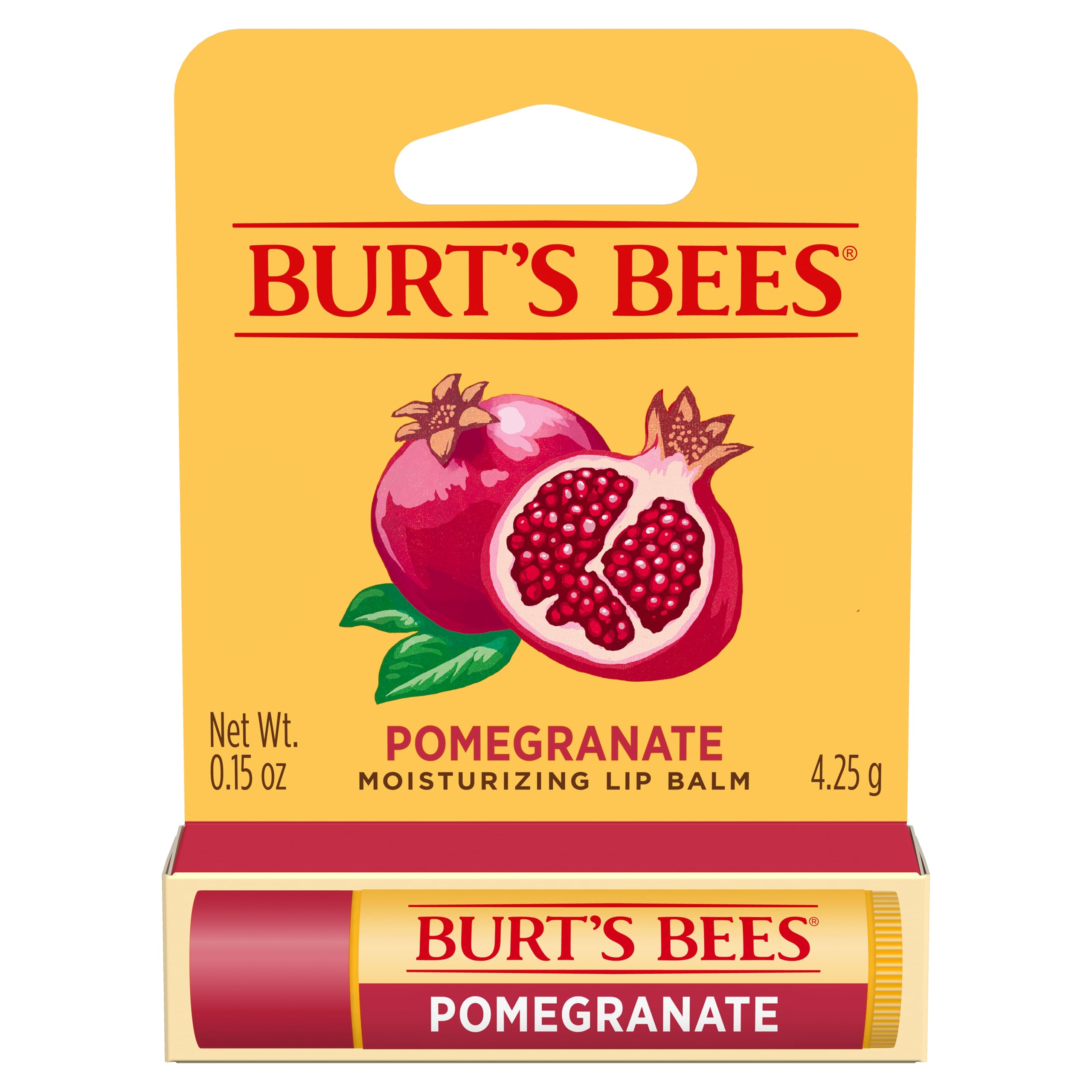 Burt's Bees Lip Balm, Pomegranate, Lip Moisturizer With Responsibly Sourced Beeswax, Tint-Free, Natural Conditioning Treatment, 1 Tube, 0.15 oz.
