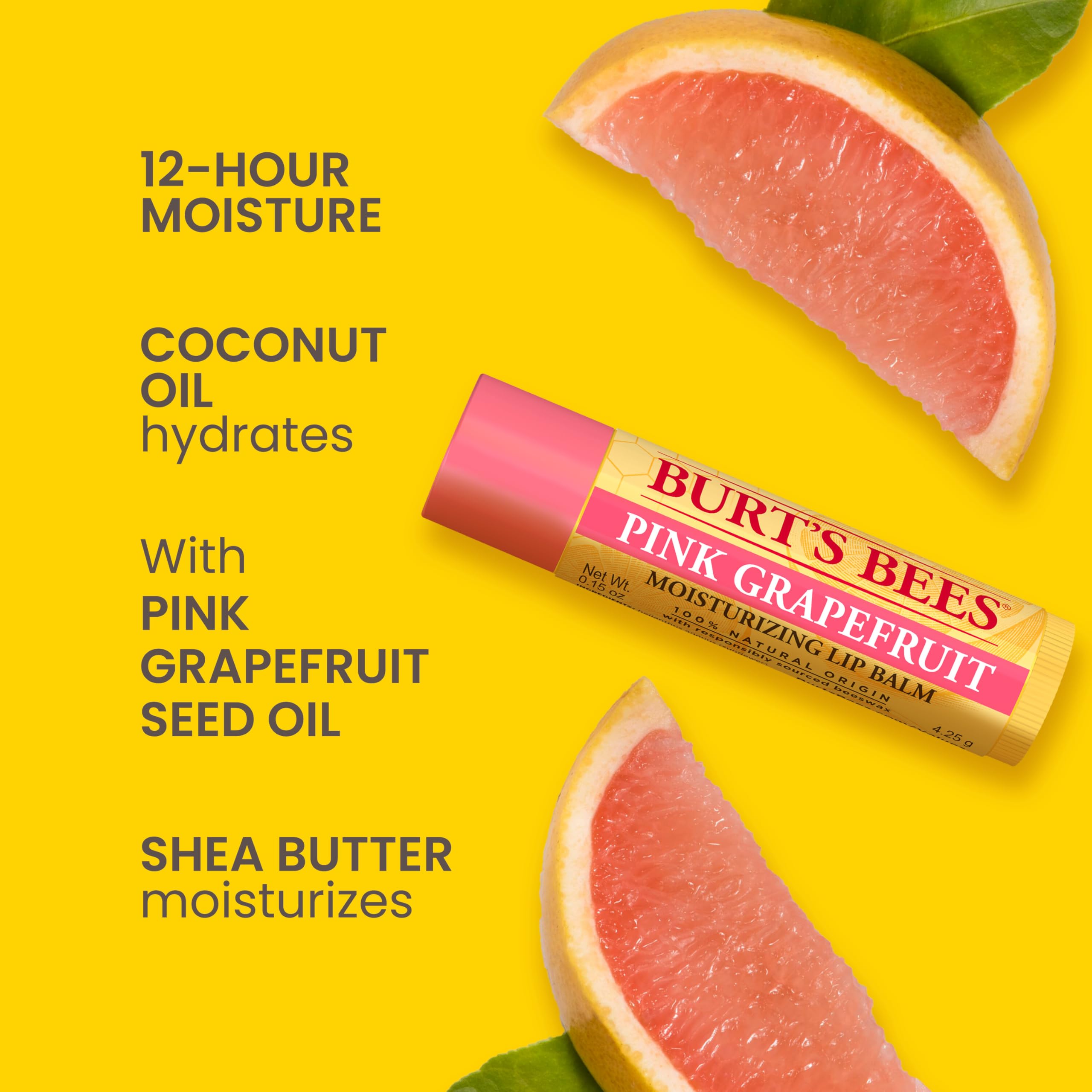 Burt's Bees Lip Balm, Pomegranate, Lip Moisturizer With Responsibly Sourced Beeswax, Tint-Free, Natural Conditioning Treatment, 1 Tube, 0.15 oz.