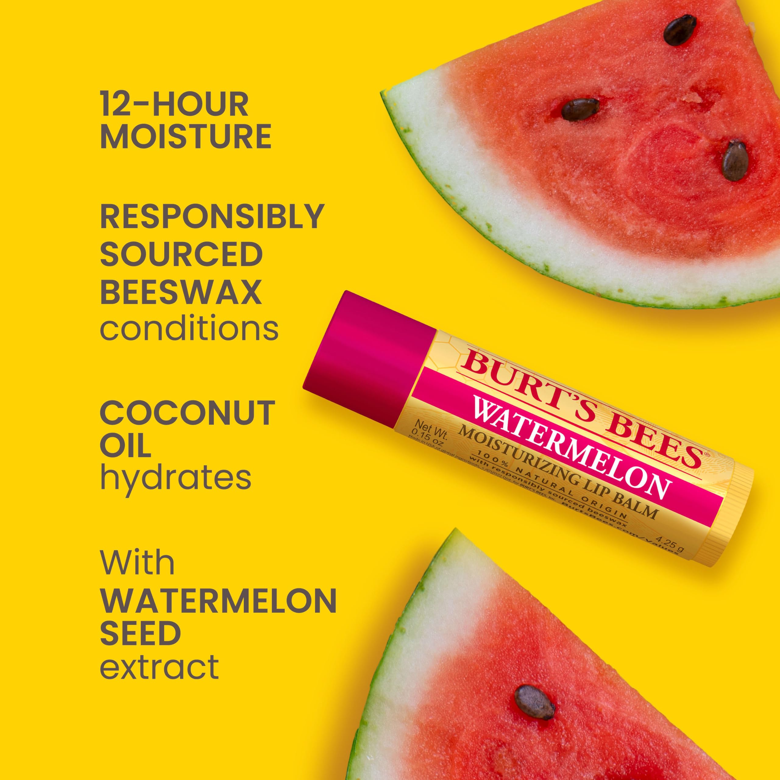 Burt's Bees Lip Balm, Pomegranate, Lip Moisturizer With Responsibly Sourced Beeswax, Tint-Free, Natural Conditioning Treatment, 1 Tube, 0.15 oz.