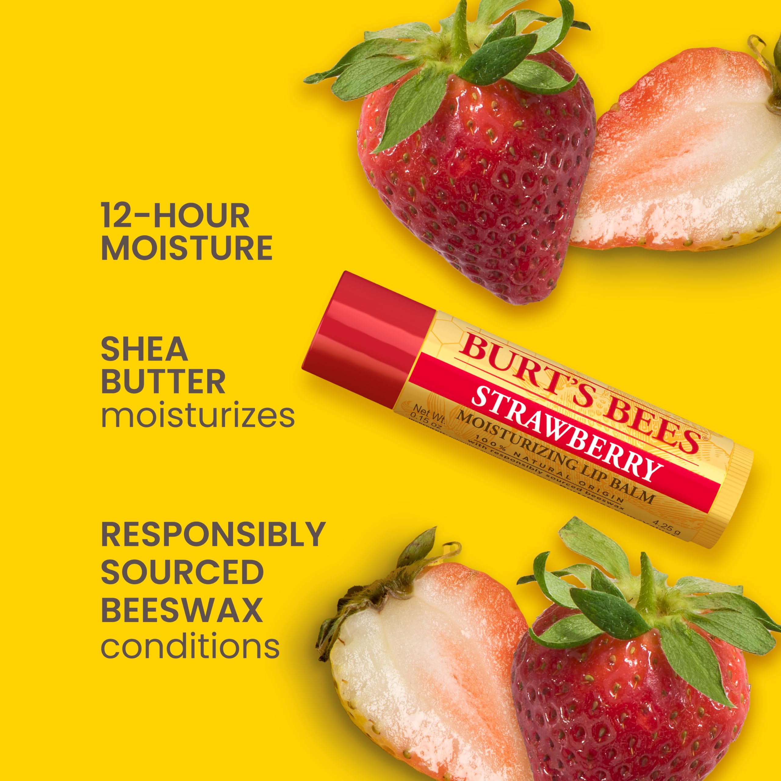 Burt's Bees Lip Balm, Pomegranate, Lip Moisturizer With Responsibly Sourced Beeswax, Tint-Free, Natural Conditioning Treatment, 1 Tube, 0.15 oz.