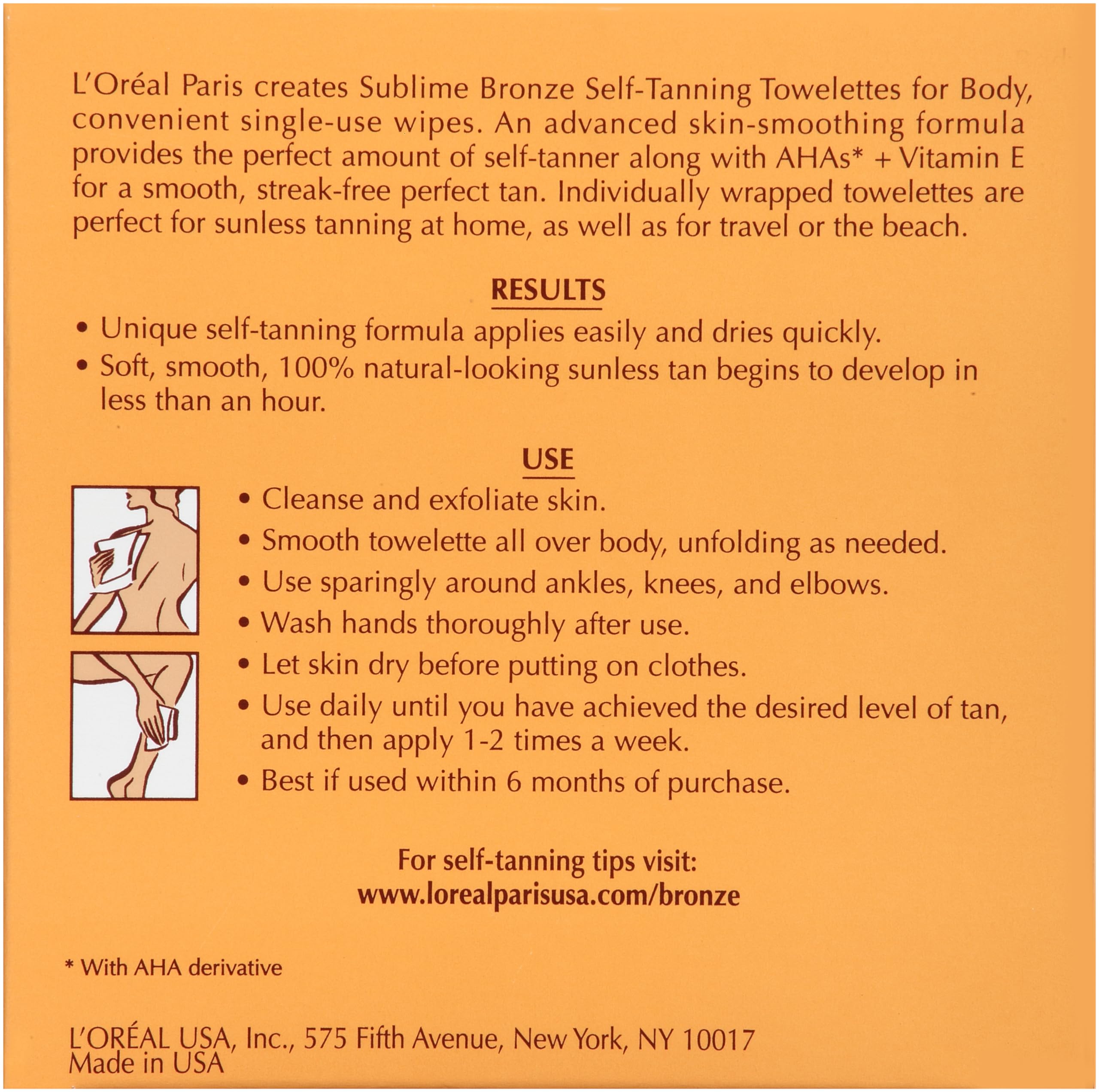 L'Oreal Paris Sublime Bronze Self Tanning Towelettes, Streak-Free, Natural Looking Tan, 6 ct (Pack of 2)
